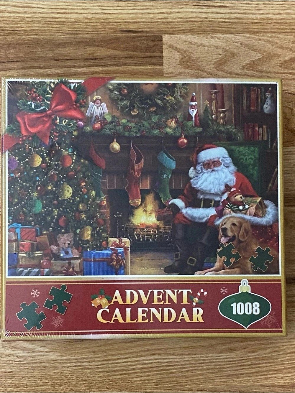 Christmas Fireside Santa with Golden Retriever Advent Calendar Jigsaw Puzzle